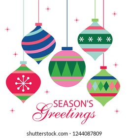 colorful christmas baubles greeting card design