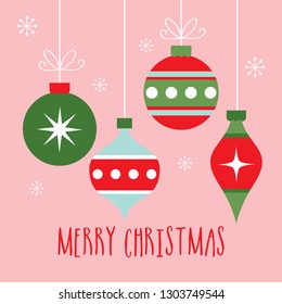 colorful christmas baubles greeting card design