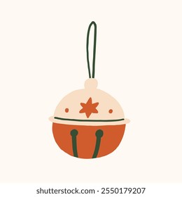 A colorful Christmas bell ornament designed with simple art. Vector hand drawn illustration in freehand style