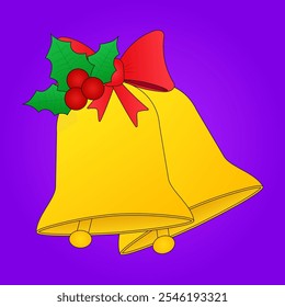 Colorful Christmas bells with holly and a red ribbon, perfect for holiday decorations and festive New Year themes.