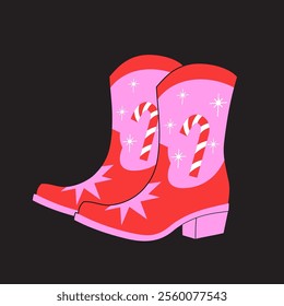 Colorful Christmas Boot Illustration with Candy Cane. Vector cartoon graphics