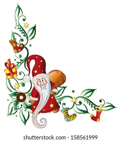 Colorful Christmas border with Santa Claus and gifts