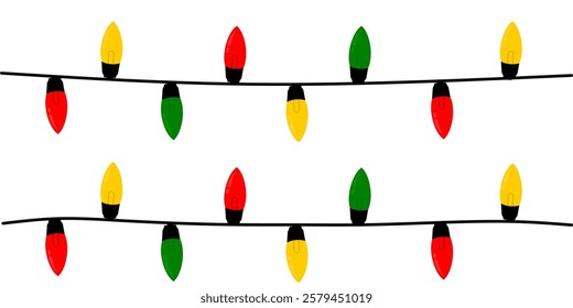 Colorful christmas bulb or new year event. Decorative horizontal xmas bulb. Lights and black string isolated vector illustration. Printable vector art in EPS10