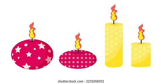 Colorful Christmas candle set. Vector illustration.