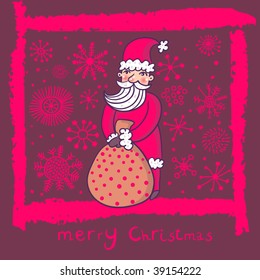 Colorful Christmas card with cartoon Santa