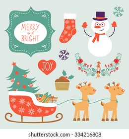 Colorful Christmas collection with holiday elements. Vector illustration
