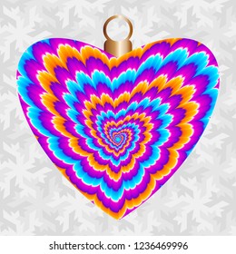 Colorful christmas decoration in the form of heart. Motion illusion.