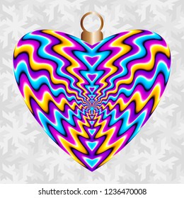 Colorful christmas decoration in the form of heart. Optical illusion of movement.