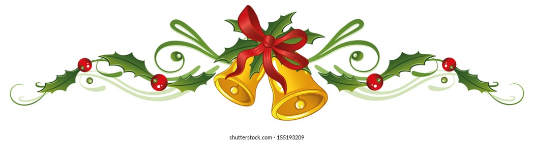 Colorful christmas decoration, holly and bells.