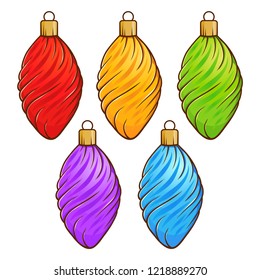 Colorful Christmas decoration set isolated on white background, hand drawing vector illustration