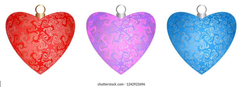 Colorful christmas decorations in the form of hearts.