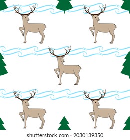 Colorful christmas deer on white seamless pattern. Fashion graphic background design. Modern stylish abstract texture for holiday. Colorful template for prints, textiles, wrapping. Vector illustration
