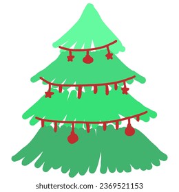 colorful christmas element line art doodle-pine tree