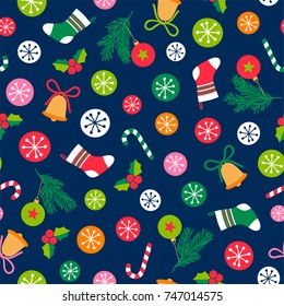 Colorful christmas elements seamless pattern background