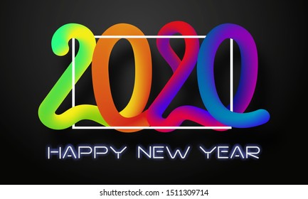 Colorful Christmas figures 2020 on dark background. Happy New Year 2020. Lettering greeting inscription. Vector illustration