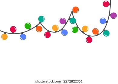 Vector de guirnaldas de navidad colorido aislado. Ilustración de luces brillantes, adorable elemento decorativo. Luces coloridas brillantes, espacio vacío para mensajes, plantilla de banner web.