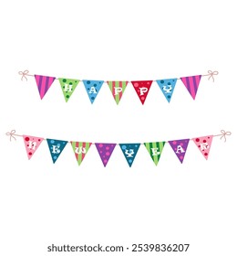 Colorful Christmas and Holiday Decoration Elements. New Year party flags and lights