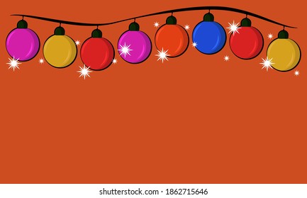 Colorful Christmas Holiday garland on orange background. Vector illustration.