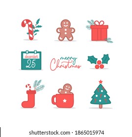 Colorful Christmas icon set on white background