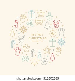 colorful christmas icons elements circle background