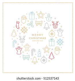 colorful christmas icons elements circle border white background