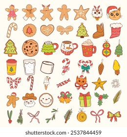 Colorful Christmas Icons Featuring Festive Holiday Themes and Objects