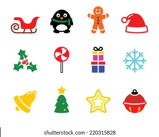 Colorful Christmas icons set