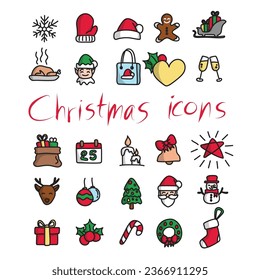 colorful Christmas icons set illustration vector hand drawn isolated on white background