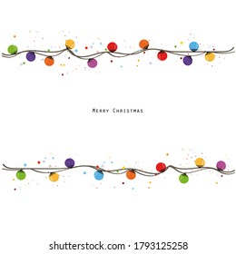 Colorful Christmas light bulb frame design. Happy new year greeting card vector illustration