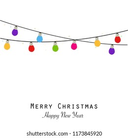 Colorful christmas light bulb. Happy new year greeting card