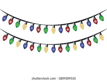 
Colorful christmas lights on white background
