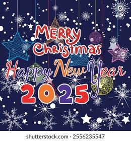 Colorful Christmas and New Year Celebration Banner with Snowflakes