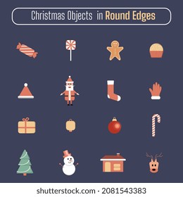 Colorful Christmas objects vector in rounded corner theme.