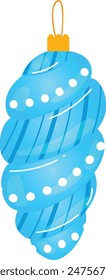 Colorful Christmas ornament glossy blue spiral pattern isolated white background. Vibrant bauble Christmas decoration holiday season celebration. Shiny festive hanging decor item tree ornament gift