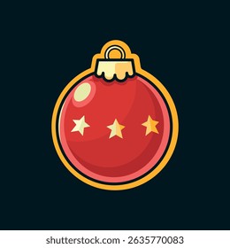 Colorful Christmas ornament icon in flat style with outline. Perfect for holiday designs, greeting cards, apps, and festive illustrations. Vector and editable.