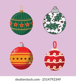 Colorful Christmas Ornament Vector Set with Festive Designs