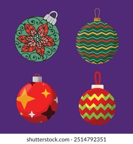 Colorful Christmas Ornament Vector Set with Festive Designs