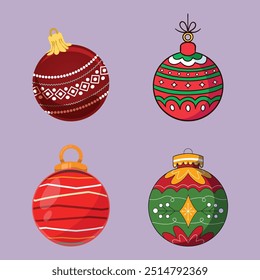 Colorful Christmas Ornament Vector Set with Festive Designs