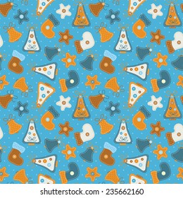 Colorful Christmas pattern with needlecraft decorations.