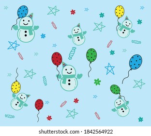 Farbige Weihnachtsmuster Vektorgrafik mit Schneemann, Ballons und anderen Ornamenten. 