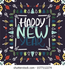 
Colorful Christmas poster with the inscription
Happy New Year