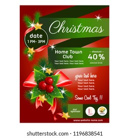 Colorful Christmas poster with ribbon decoration