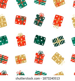 Colorful Christmas Presents Seamless Repeat Pattern. Festive Christmas Pattern.