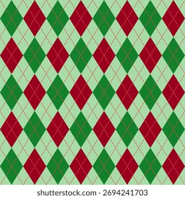 Patrón de argyle sin costuras de Navidades coloridas en verde y rojo. Patrón de repetición de arlequín para winter.Vector fondo gráfico para textiles y estampados.	