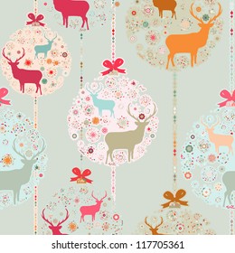 Colorful Christmas seamless pattern with balls , deer and snowflakes. And also includes EPS 8 vector