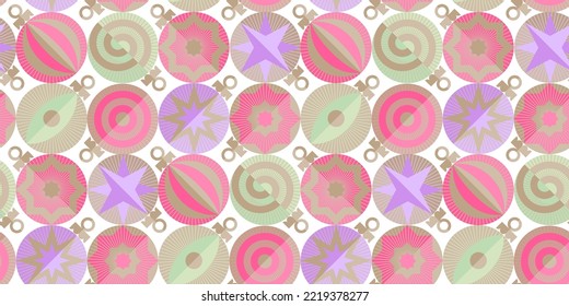 Colorful Christmas seamless pattern. Candy colors Geometric Xmas wrap paper design. Christmas balls ornaments vector pattern for wrapping paper, textile, background, digital paper.