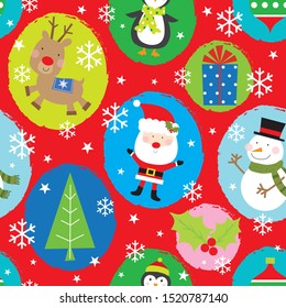 colorful christmas seamless pattern with cute christmas icon design