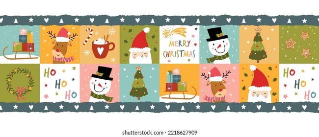 Colorful christmas seamless pattern, cute characters and decoration, great for wrapping paper, textiles, banners, wallpapers - vector design