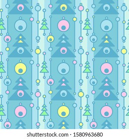 Colorful christmas seamless pattern. Repeated flat Xmas symbols. Simple vector composition for textile, wallpaper, wrapping paper, prints, fabric, web background or another accent etc.