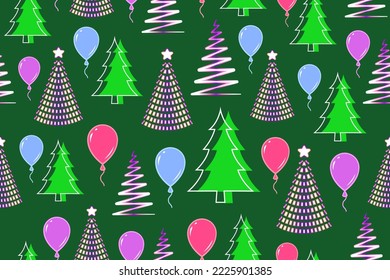 Colorful Christmas seamless pattern. Repeating abstract pattern with repeating decorative elements. 